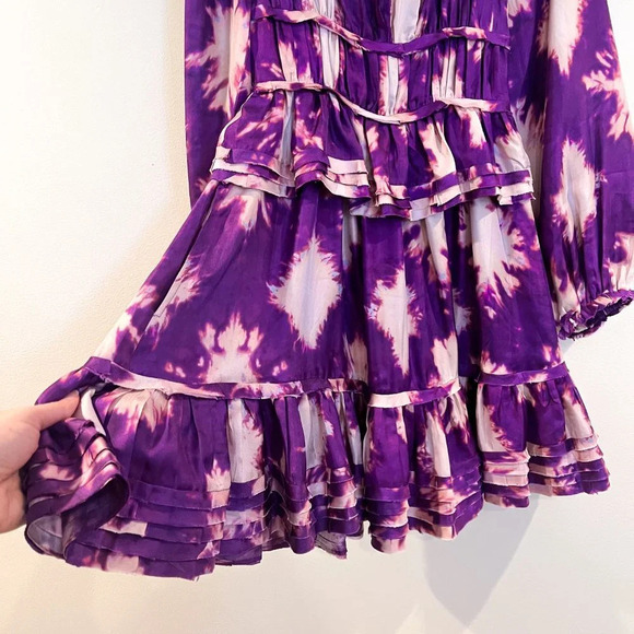 Ulla Johnson Emery 100% Silk Purple Tie Dye Mini Dress in Cassis Blur 00 NWT - Picture 9 of 15